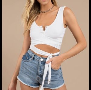 Tobi ribbed snap front tie around crop top